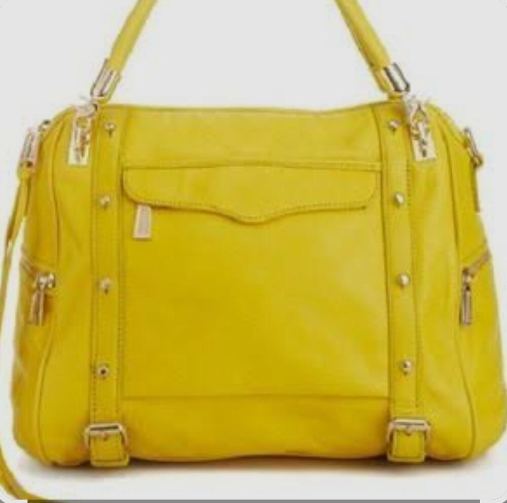 Rebecca Minkoff Neon Yellow Leather Cupid Satchel Shoulder Bag Rocker Edgy Chic